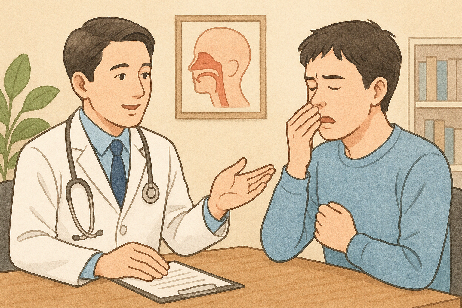まず最初に受診するのは「耳鼻咽喉科」が基本です
